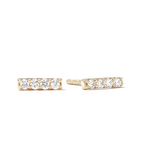 Mae Diamond Bar Studs 18k gold plated on stainless steel with Clear CZ - Picture 1 of 2